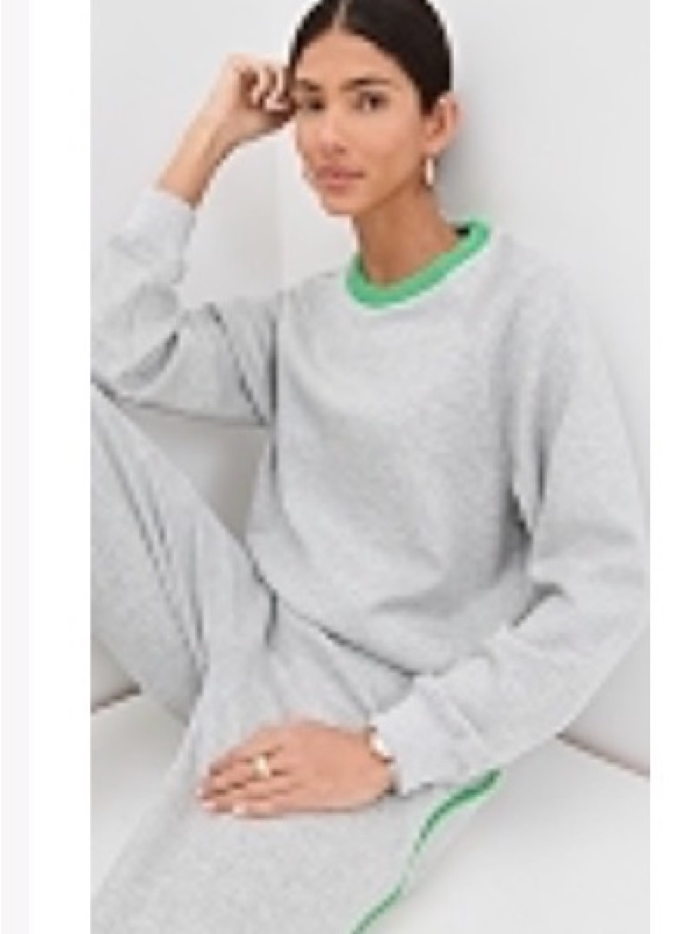 Women's Gray Helene LE BOP Crewneck Sweatshirt with Green Trim